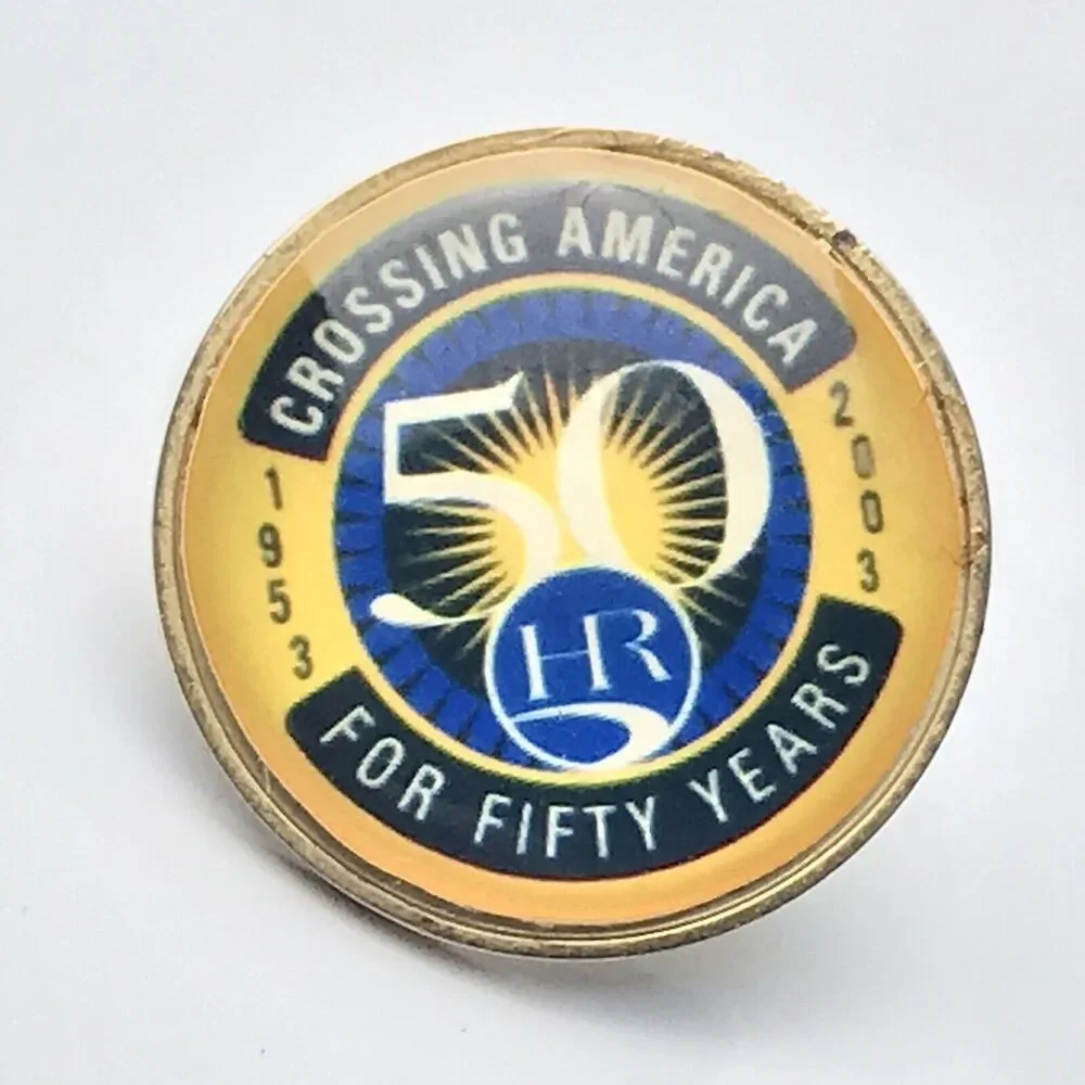 HR Crossing America 50 Year Anniversary 1953-2003 Lapel Hat Pin Gold Blue